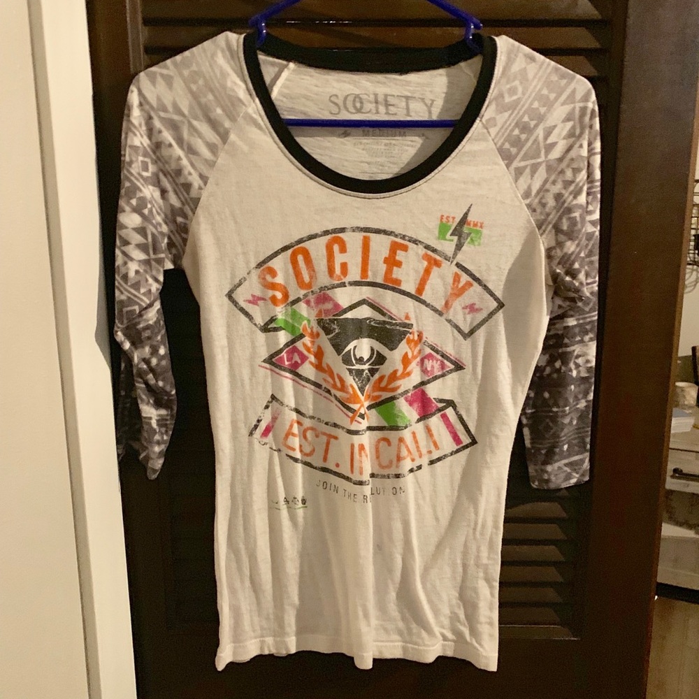 Aztec pattern Society 3/4 sleeve tee